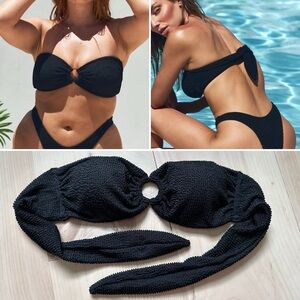 Somerfield Swim Riviere Black Strapless Bandeau Ring Bikini Top Size Large NWOT